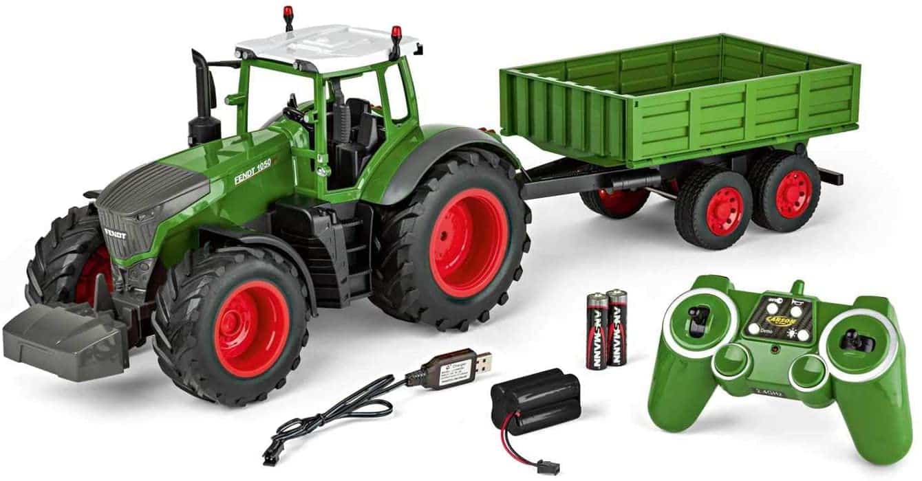 Tracteur télécommandé, voiture télécommandée à partir de 3 4 5 ans, tracteur  jouet à partir de 3 ans, tracteur RC avec télécommande, remorque, lumière  et vache, cadeau de Noël pour enfants 